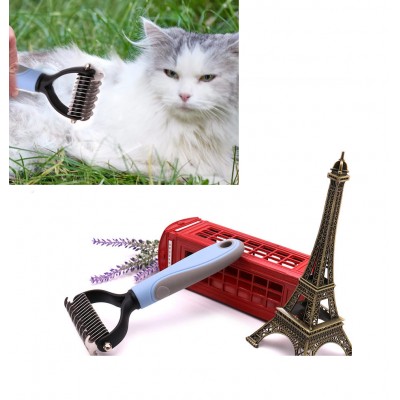 Pet Grooming Tool - 2 Sided Undercoat Rake for Cats & Dogs