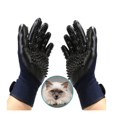 Pet Grooming Gloves - Left & Right - Enhanced Five Finger Design For Dog And Cat